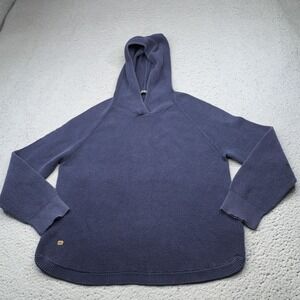 Lauren Ralph Lauren Sweater Pullover Womens XL Blue Hooded Waffle-Knit Relaxed